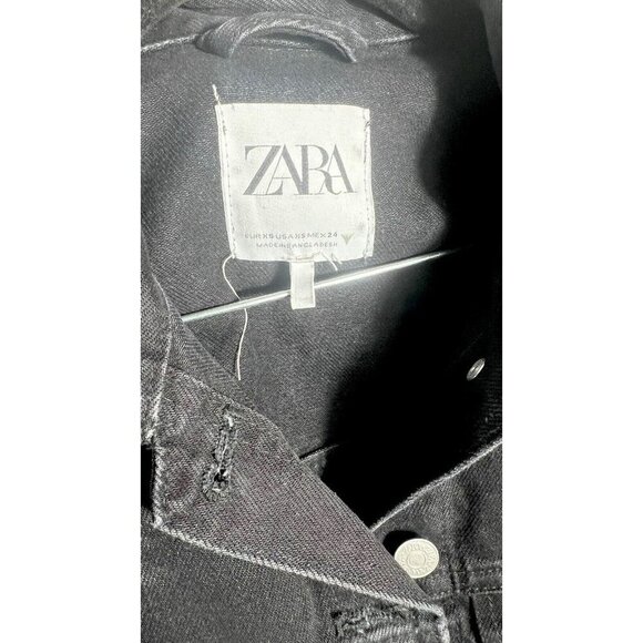 Zara XS Black Denim Jumpsuit Waist Cutouts Long Sleeve Classic Womens Jean - Picture 9 of 14